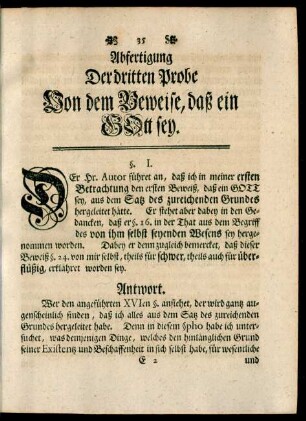 Abfertigung Der dritten Probe Von dem Beweise, daß ein GOtt sey