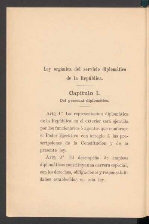 Ley orgánica del servicio diplomático de la República.