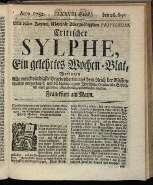 (LXXVIII. Stück.) den 26. Sept. Anno 1752.