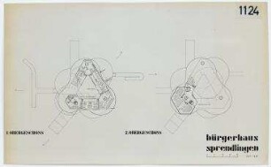 Wettbewerb Bürgerhaus Sprendlingen (nicht realisiert), 2. Preis – Grundriss 1. OG, 2. OG. Sprendlingen/Hessen