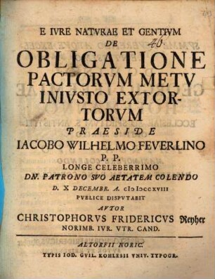 E iure naturae et gentium, de obligatione pactorum, metu iniusto extortorum