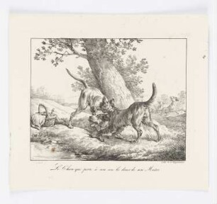 Le Chien qui porte à son cou le diner de son Maître, Blatt 72 der Folge "La Fontaines Fabeln"