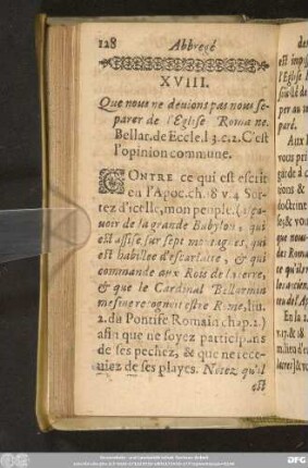 XVIII. Que nous ne devions pas nous separer de l'Eglise Romaine. ...