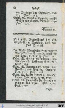 Das Lobl. Gotteshauß bey St. Scholastica zu Rorschach, Ord. des Heil. Francisci.