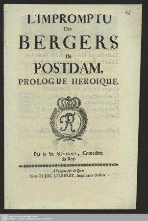 L' impromptu Des Bergers De Postdam, Prologue Heroique