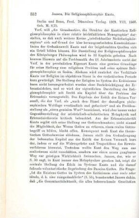 351-354 [Rezension] Jansen, Bernhard, Die Religionsphilosophie Kants