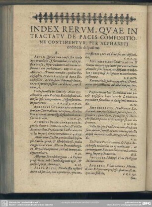 Index Rerum, Quae In Tractatu De Pacis Compositione Continentur, Per Alphabeti ordinem dispositus