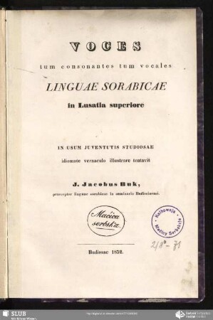 Voces tum consonantes tum vocales linguae sorabicae in Lusatia superiore