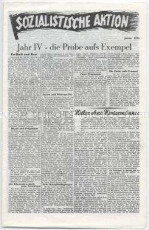 Sozialdemokratisches Exil-Blatt "Sozialistische Aktion" u.a. über Gespräche zwischen der SPD- und der KPD-Führung zur Frage der Einheitsfront gegen den Faschismus