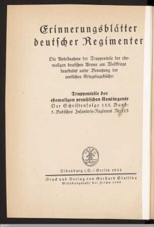 Das 5. Badische Infanterie-Regiment Nr. 113