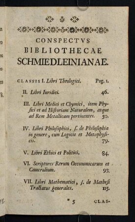 5r-7v, Conspectus Bibliothecae Schmiedleinianae