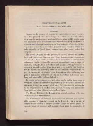 University Finances and Development Programme