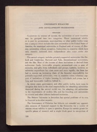 University Finances and Development Programme