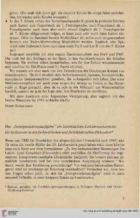 24: Die "Interpretationsaufgabe" im lateinischen Lektüreunterricht : ihr Stellenwert in der fachpolitischen und fachdidaktischen Diskussion