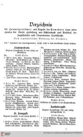 Verzeichnis der Haus=Eigentümer und Haus=Bewohner