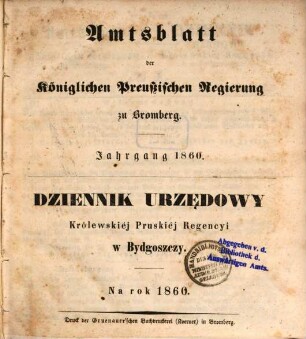 Amtsblatt der Königlichen Preußischen Regierung zu Bromberg. 1860