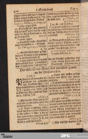 Der erste Send-Brief des Apostels Pauli an die Thessalonicher.