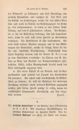 137-141 [Rezension] Atzberger, Leonhard, Die christliche Eschatologie in den Stadien ihrer Offenbarung im Alten und Neuen Testamente