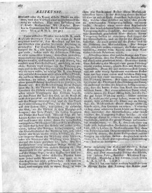 Kurze Anweisung zum Reiten und Zureiten. Nebst Bemerkungen über die Wahl eines Reitpferdes, und über mancherley Fehler der Pferde, von Andreas Politz, Bereiter. Mit einer Kupfertafel. Magdeburg bey Creutz. 1803. klein 8. X. u. 116 S.