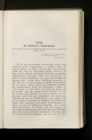 XXXI. Zu Diderot´s Gedächtnis.