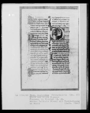 Blatt aus einem Missale, Initiale D mit Verkündigung an Maria