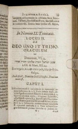 Locus II. De Deo Uno Et Trino.