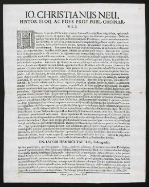 Io. Christianus Neu, Histor. Eloq. Ac Poes. Prof. Publ. Ordinar. B. L. S.