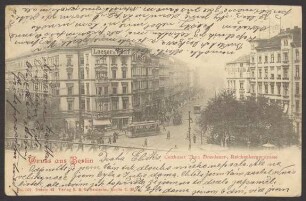 Ansichtskarte Straßenkreuzung mit Straßenbahn aus Perspektive der Hochbahn, Kottbusser Tor