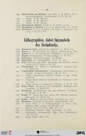 Lithographien, dabei Inkunabeln des Steindrucks (Nr. 1443 - 1497)