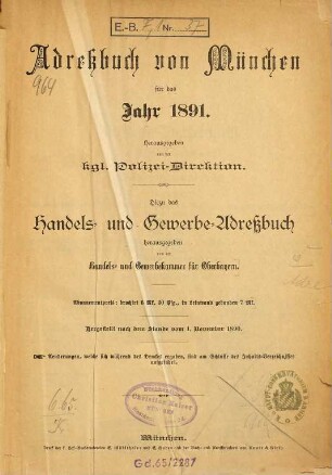 Adreßbuch für München. 1891