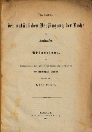 Zur Geschichte der natürlichen Verjüngung der Buche im Hochwalde