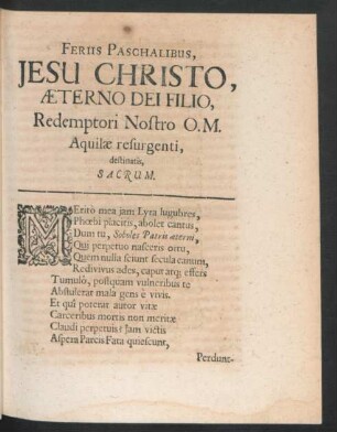 Feriis Paschalibus, Jesu Christo ...