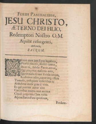 Feriis Paschalibus, Jesu Christo ...