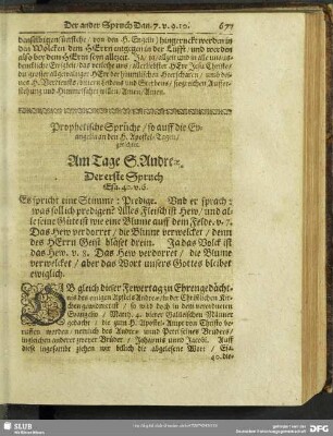 Prophetische Sprüche, so auff die Evangelia an den H. Apostel-Tagen, gerichtet