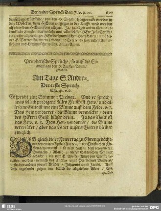 Prophetische Sprüche, so auff die Evangelia an den H. Apostel-Tagen, gerichtet