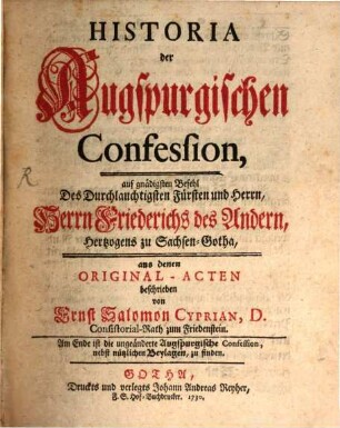 Historia der Augspurgischen Confession