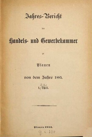 Jahresbericht der Handels- und Gewerbekammer Plauen. 1885 (1886)