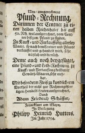 [Arithmetische Pfund-Rechnung.]