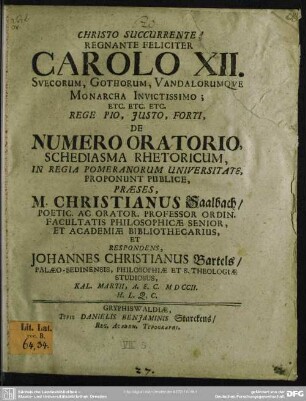 De Numero Oratorio Schediasma Rhetoricum