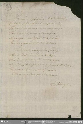 Eigenh. Gedicht von August Wilhelm von Schlegel, o.O., ohne Datumsangabe