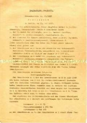 Notarielles Schreiben zu den Modalitäten der Übereignung eines PKW (beglaubigte Abschrift)