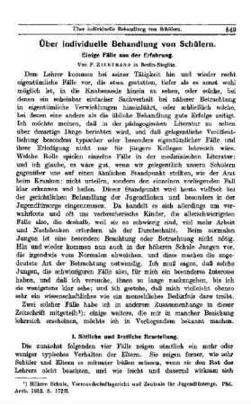 Über individuelle Behandlung von Schülern : Einige Fälle aus der Erfahrung