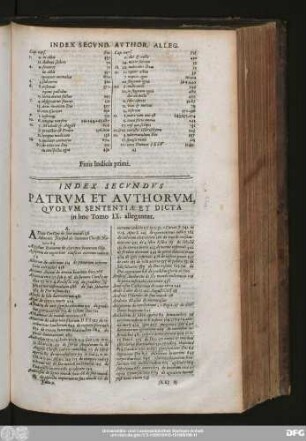 Index Secundus Patrum Et Authorum, Quorum Sententiae Et Dicta in hoc Tomo IX. allegantur.