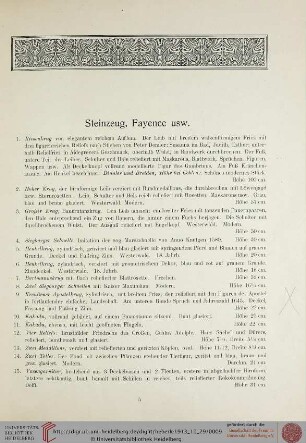 Steinzeug, Fayence usw. (Nr. 1-64)