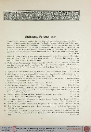 Steinzeug, Fayence usw. (Nr. 1-64)