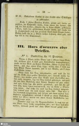 III. Hors d'oeuvres oder Beiessen