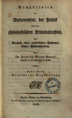 Grundlinien des natürlichen Systemes der praktischen Philosophie, 3.. Allgemeine Rechtsphilosophie