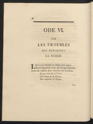 Ode VI. Sur Les Troubles Qui Menacent Le Nord.