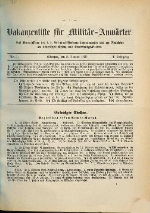 Vakanzenliste für Militär-Anwärter. 4. 1889