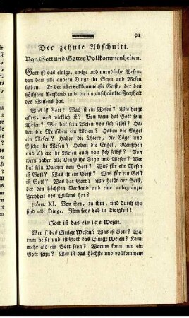 Der zehnte Abschnitt. Von Gott und Gottes Vollkommenheiten
